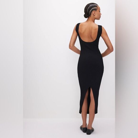 Good American NWT Shine Rib Off Scoop Back Midi Dress Black Size XL - Picture 7 of 9